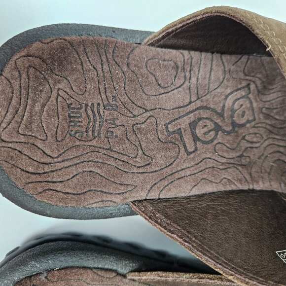 TEVA Alexandra Shoc Pro Brown Leather Adjustable Double Buckle Slide Sandal 11 - Picture 10 of 12